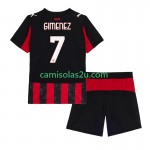 Camisolas de futebol AC Milan Santiago Gimenez 7 Criança Equipamento Principal 2025/26 Manga Curta